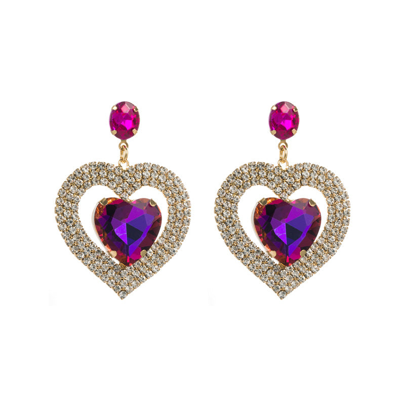 Wholesale Alloy Diamond Double Heart Shape Earrings